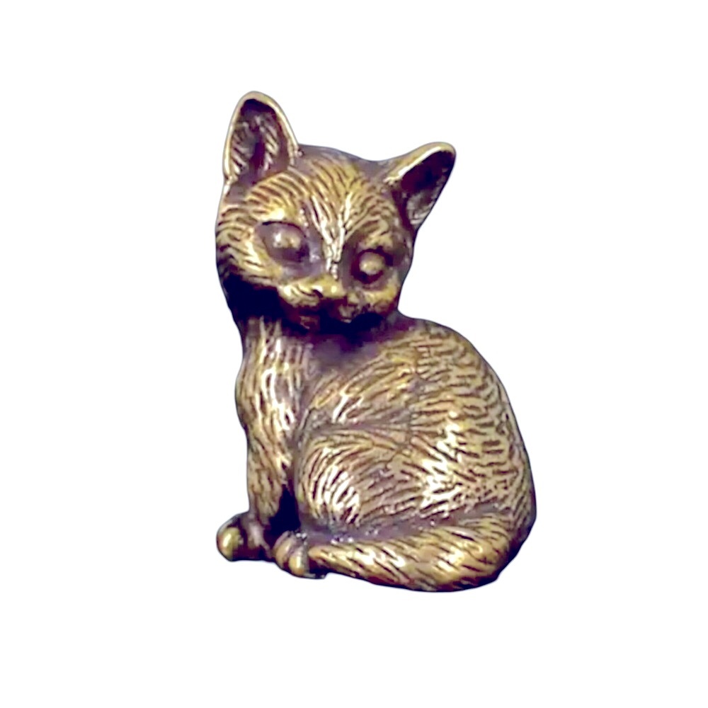 Antique Brass Kitten Sculpture Figure